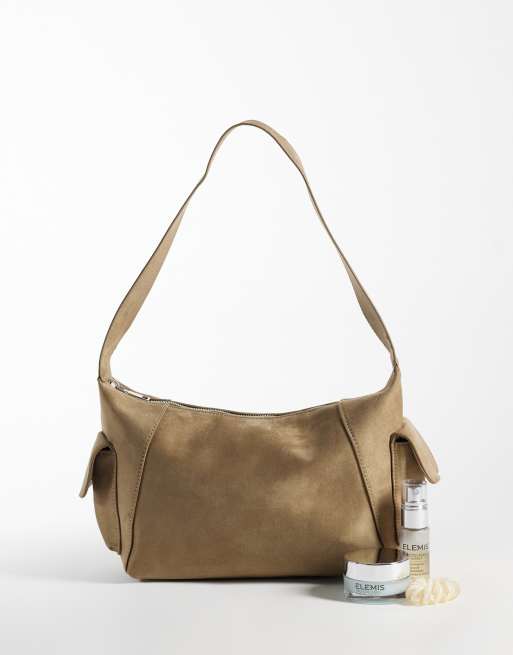 My Accessories shoulder bag with pockets in beige faux seude, 2 of 4