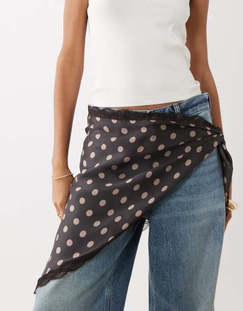 My Accessories - Sjaalriem met kanten rand en stippen in chocoladebruin - view 1