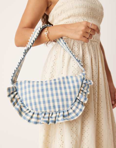 My Accessories - Skuldertaske med flæser og blå gingham-tern - view 1