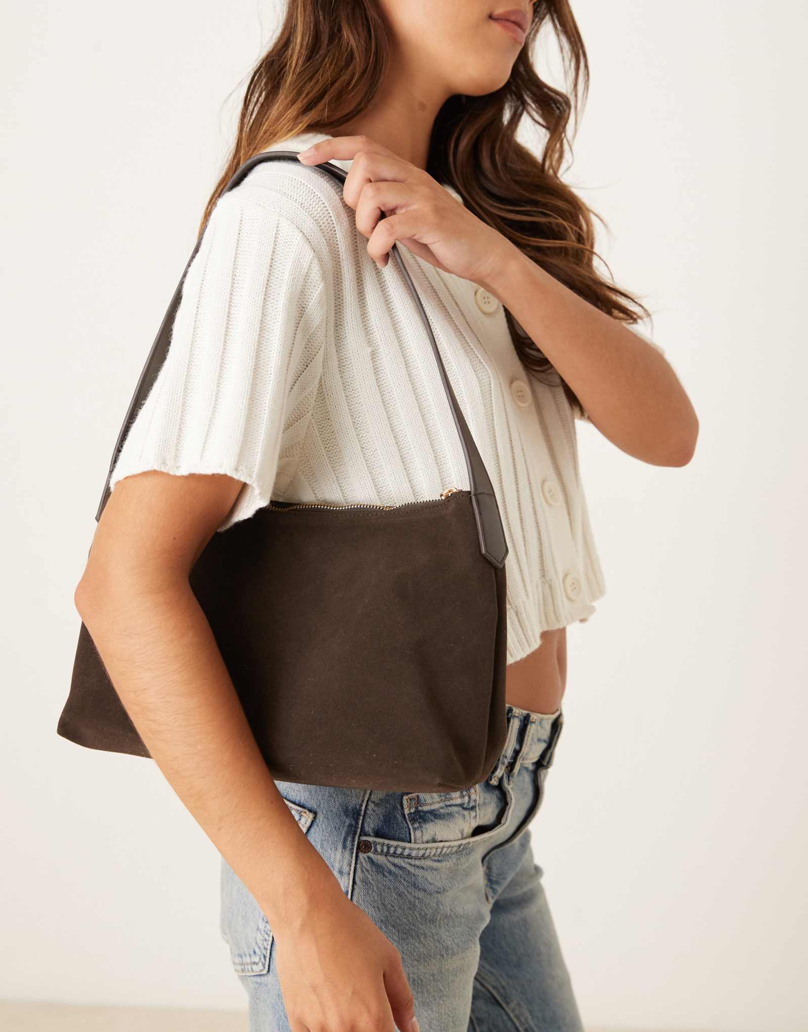 Мои аксессуары объемная сумка через плечо из искусственной замши коричневого цвета