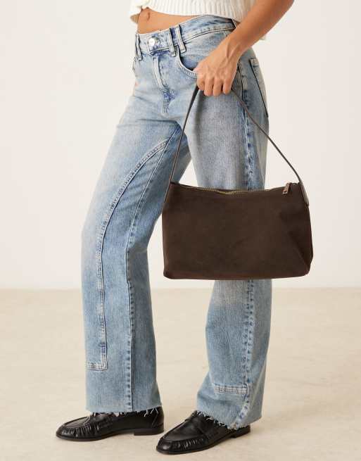 My Accessories slouchy faux suede shoulder bag in brown, 2 of 4