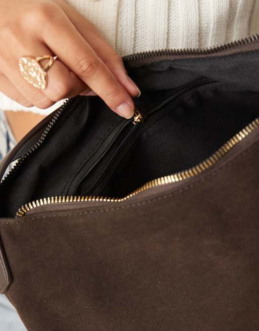 My Accessories slouchy faux suede shoulder bag in brown, 3 of 4