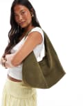 [My Accessories] My Accessories slouchy square faux suede shoulder bag in olive green No Size Mid Green