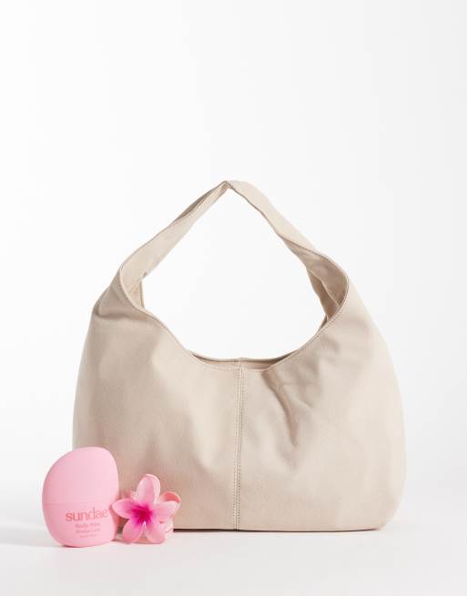 My Accessories slouchy square shoulder faux suede shoulder bag in cream, 2 of 4