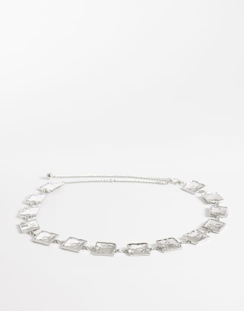 My Accessories - Sølvfarvet firkantet kædebælte med hamret firkantet design - view 1