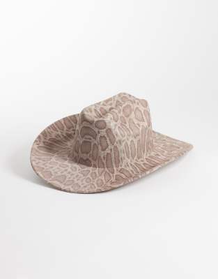 My Accessories Snake Print Cowboy Hat In Neutral