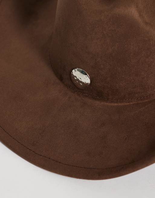 My Accessories - Sombrero de vaquero marrón chocolate de antelina con tachuelas, 2 de 3