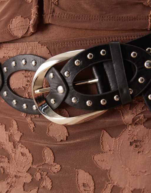 My Accessories - Sort bælte med ovalt design og nitter, 2 af 3