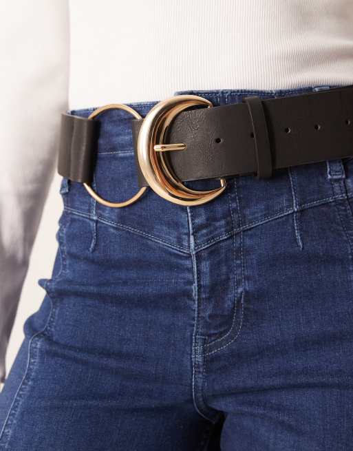 My Accessories - Sort hoftebælte med stort cirkelformet spænde i guldfarve, 2 af 3