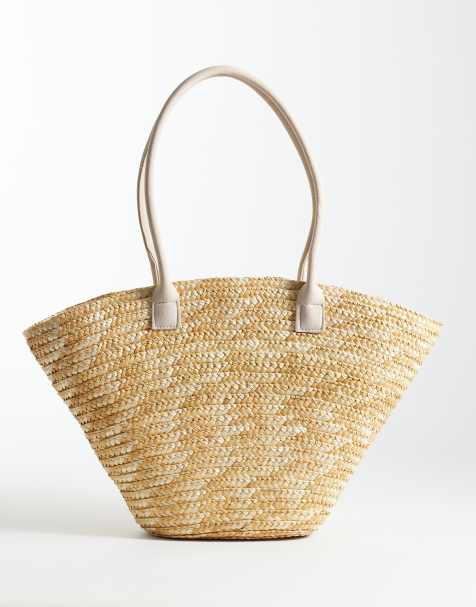 My Accessories straw basket bag with faux suede handles in natural - view 1