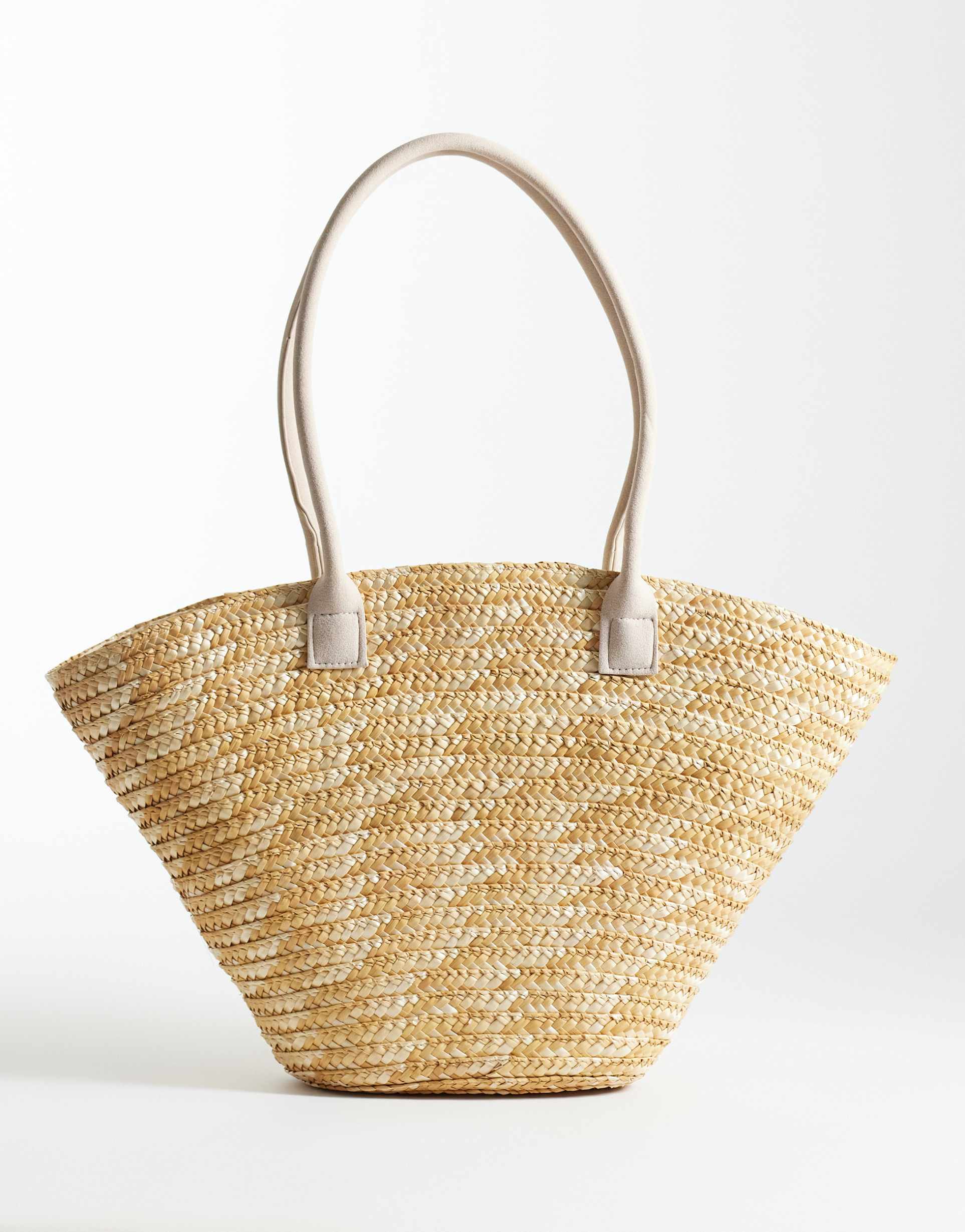 my accessories straw basket bag with faux suede handles in natural