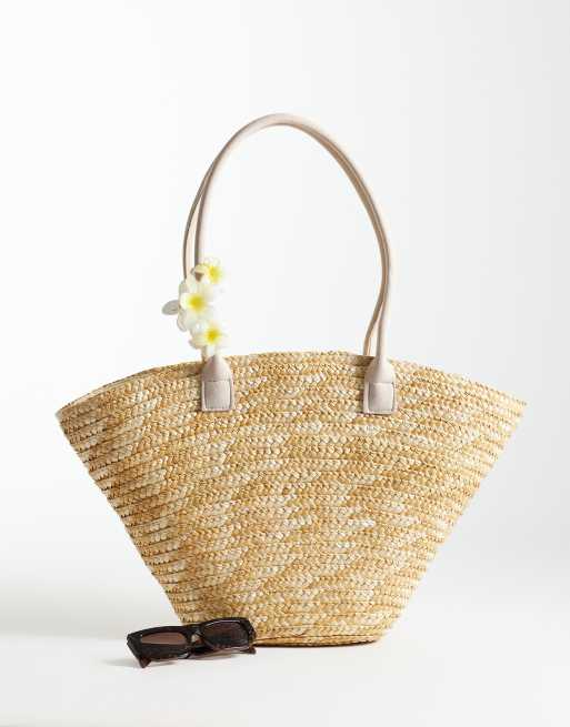 My Accessories straw basket bag with faux suede handles in natural, 2 of 4