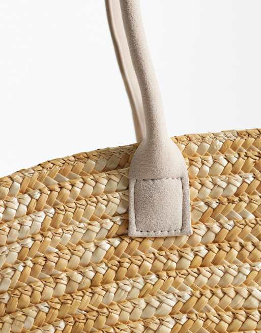 My Accessories straw basket bag with faux suede handles in natural, 3 of 4
