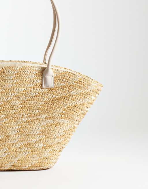 My Accessories straw basket bag with faux suede handles in natural, 4 of 4