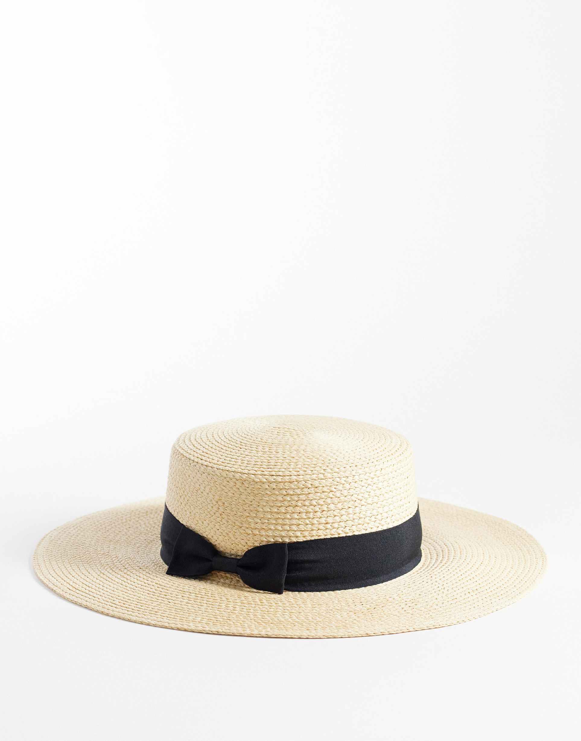 my accessories straw boater hat with black ribbon trim in natural