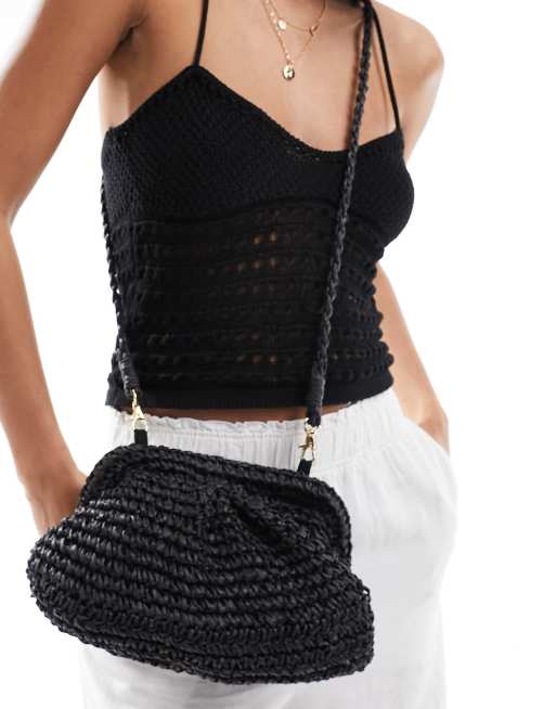 My Accessories straw clutch bag in black ASOS