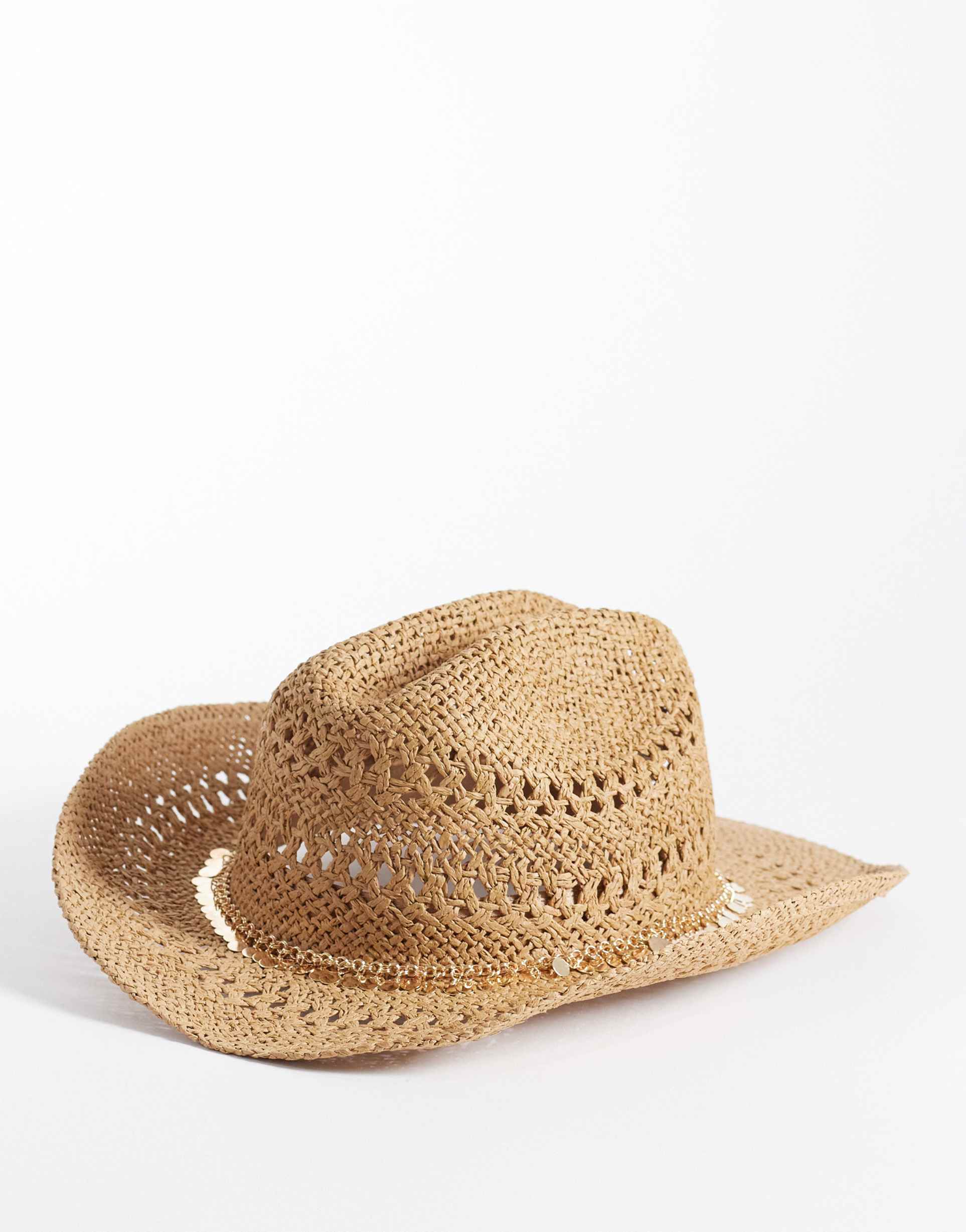 my accessories straw cowboy hat with gold-tone faux coin trim in brown