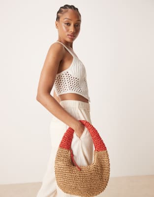 straw purse in red and natural beige-Neutral