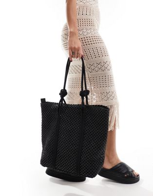 My Accessories straw tote bag in black