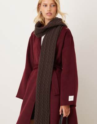 My Accessories - Strickschal in Schokobraun mit Zopfmuster-Brown