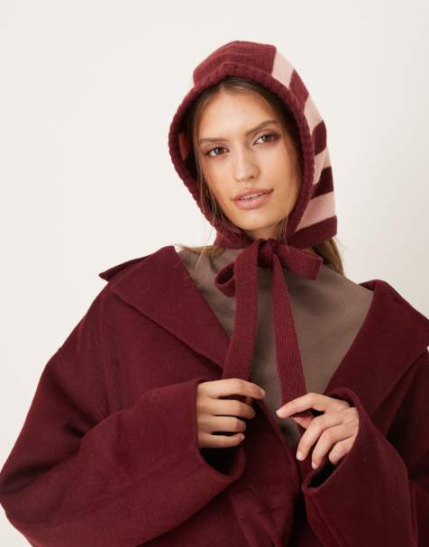 My Accessories stripe knitted bonnet in pink and burgundy - view 1