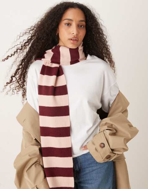 My Accessories stripe scarf in pink and burgundy stripe - view 1