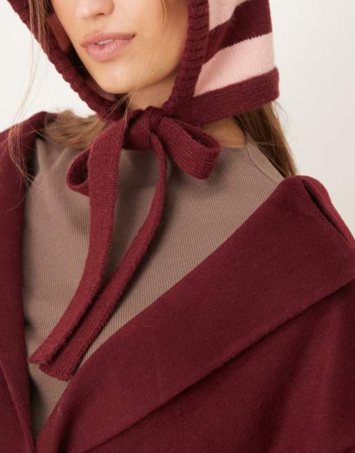 My Accessories striped knit bonnet in pink and burgundy, 3 of 3