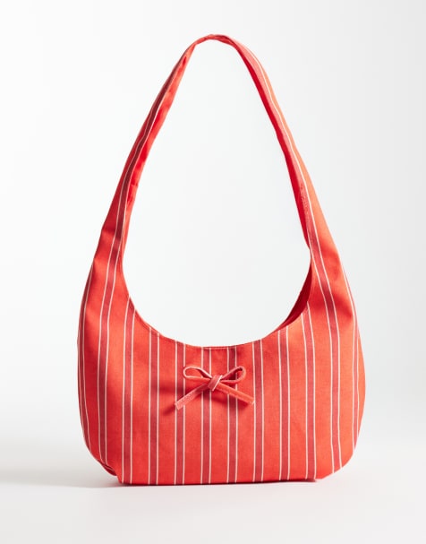 My Accessories striped round base canvas sling bag in red - view 1