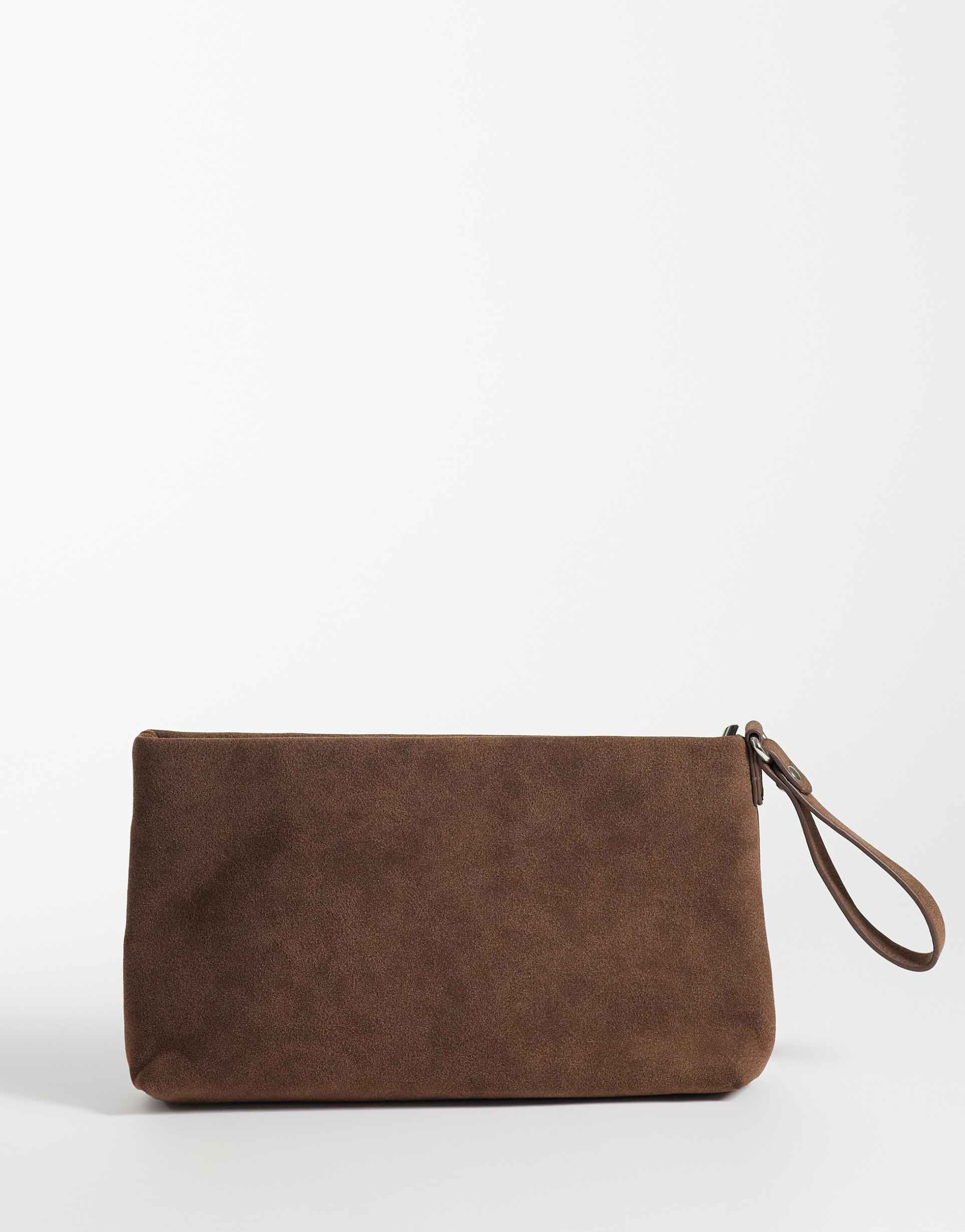 my accessories structured clutch bag in chocolate faux suede