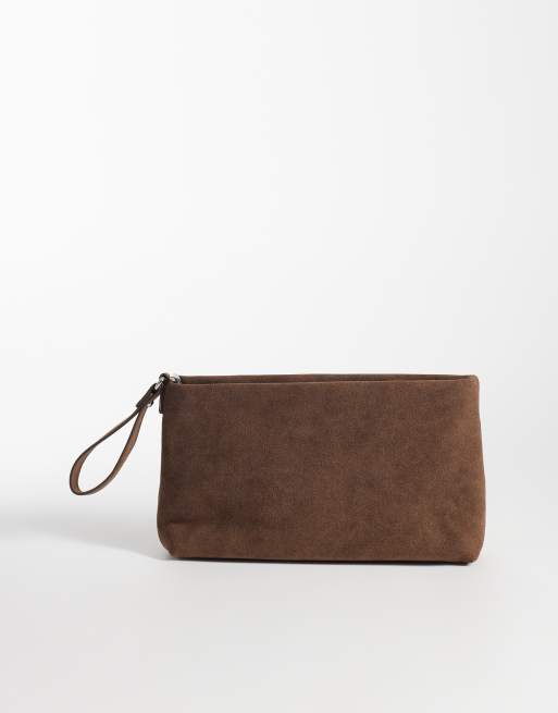 My Accessories structured clutch bag in chocolate faux suede, 4 of 4