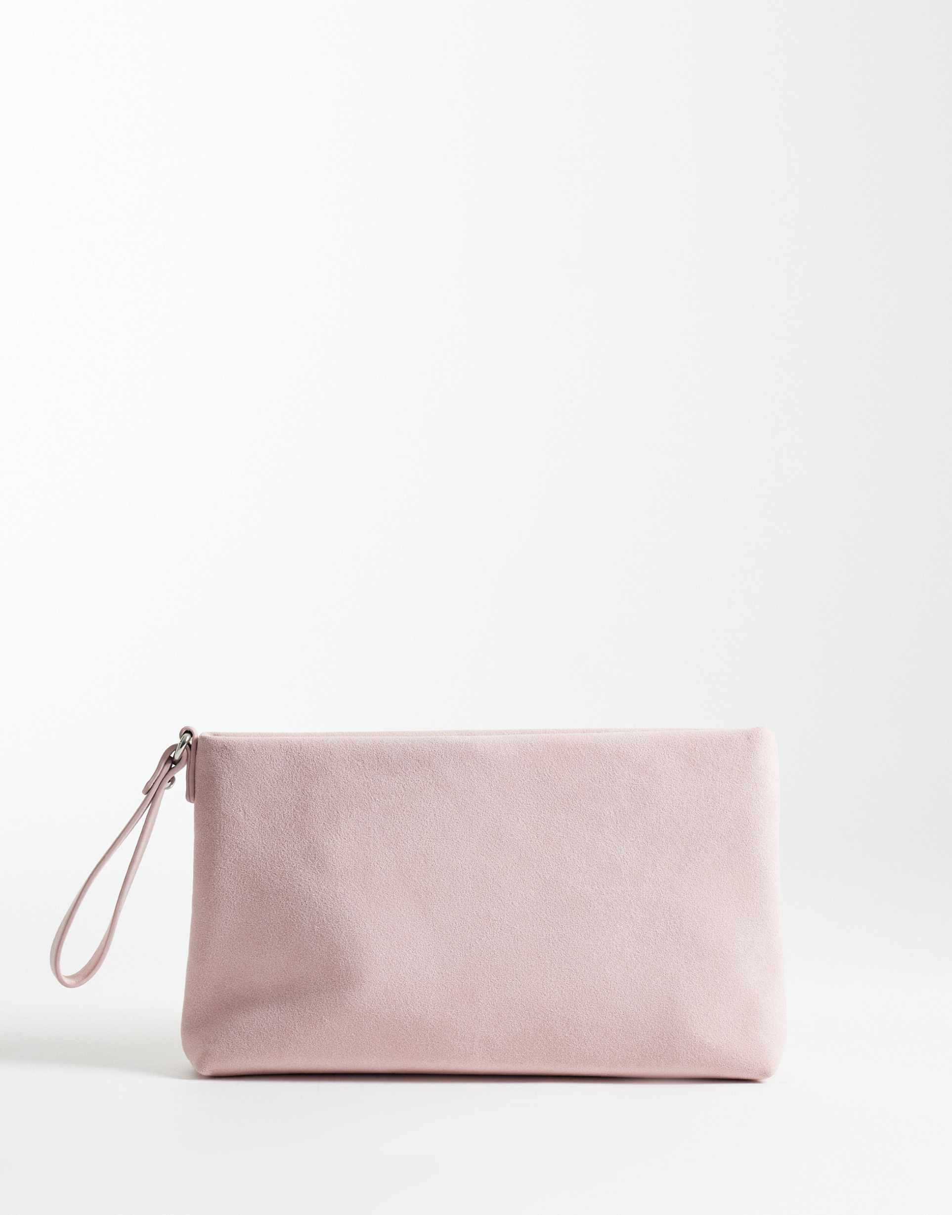 my accessories structured clutch bag in pink faux suede