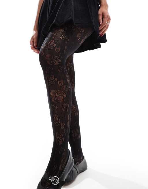 My Accessories – Strumpfhose aus romantischer, floraler Spitze in Schwarz