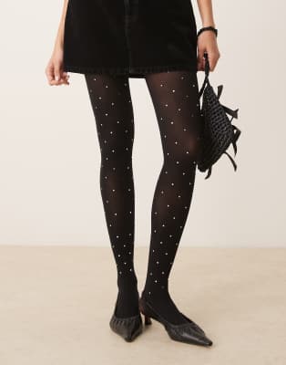 My Accessories - Strumpfhose in Schwarz mit verstreuter Strassverzierung