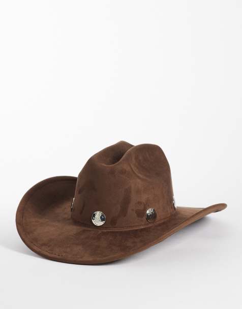 My Accessories studded cowboy hat in chocolate faux suede - view 1