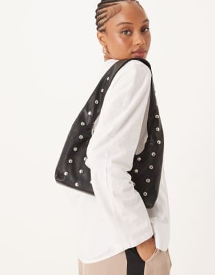 studded tapered shoulder bag in black