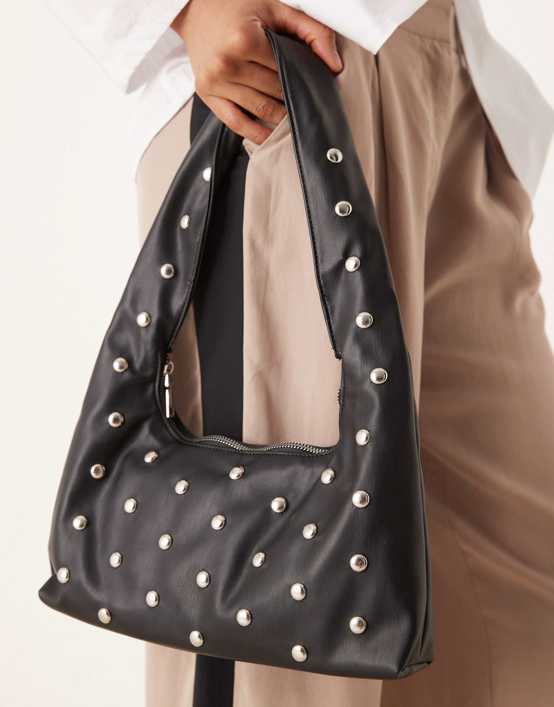 my accessories studded tapered shoulder bag in black