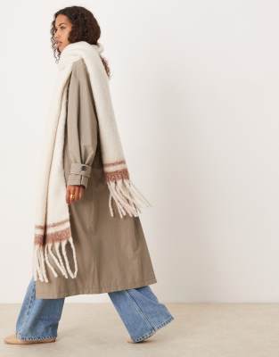 My Accessories My Accessories super soft oversized blanket scarf with stripe in cream-Multi