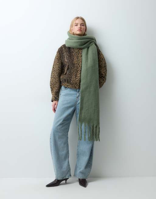 My Accessories supersoft oversized blanket scarf in olive green, 5 of 5