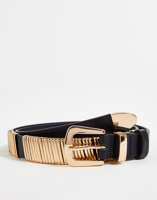 My Accessories - Taille- en blazerriem in zwart met gouden schakels