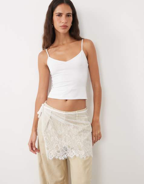 My Accessories tie side skirt belt in scalloped white lace - view 1