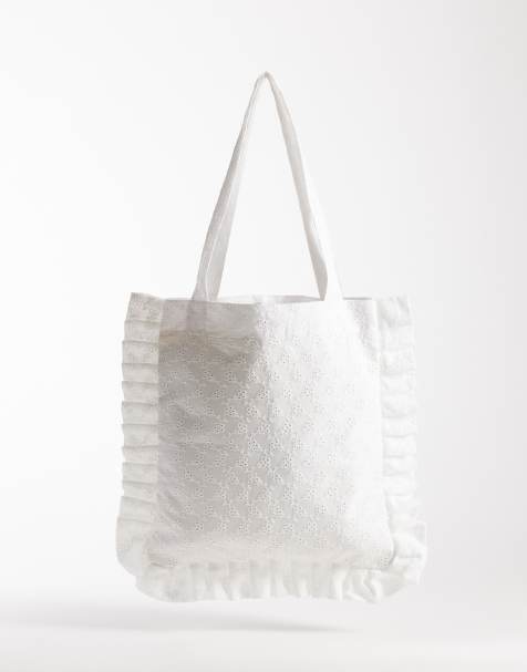 My Accessories - Tote tas van broderie anglais met ruches in wit - view 1