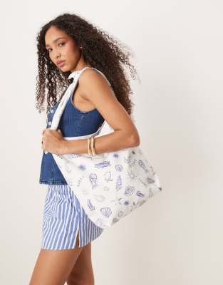 My Accessories -Tragetasche in Weiß mit blauem maritimem Muster