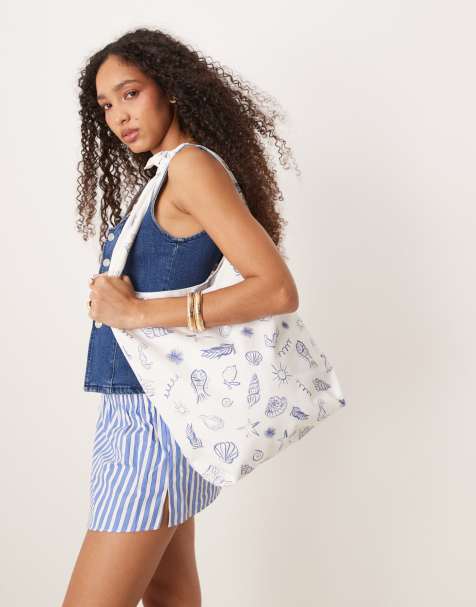 My Accessories –Tragetasche in Weiß mit blauem maritimem Muster - view 1