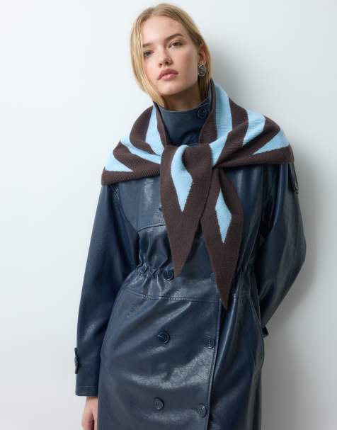 My Accessories triangle scarf in brown and blue stripe - view 1