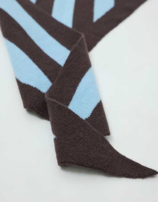 My Accessories triangle scarf in brown and blue stripe, 2 of 5