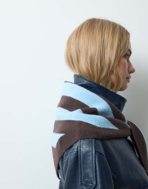 My Accessories triangle scarf in brown and blue stripe, 3 of 5