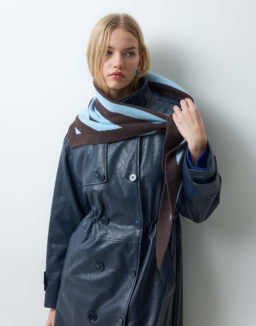 My Accessories triangle scarf in brown and blue stripe, 5 of 5