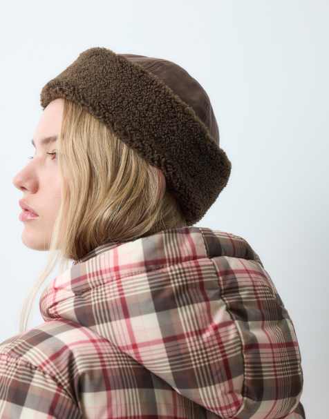 My Accessories turn up beanie hat in brown faux shearling - view 1