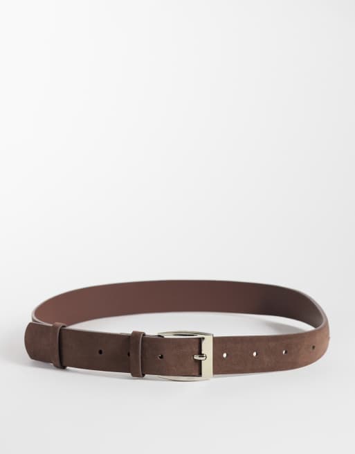 My Accessories vintage style belt in brown faux suede with silver buckle, 1 of 3