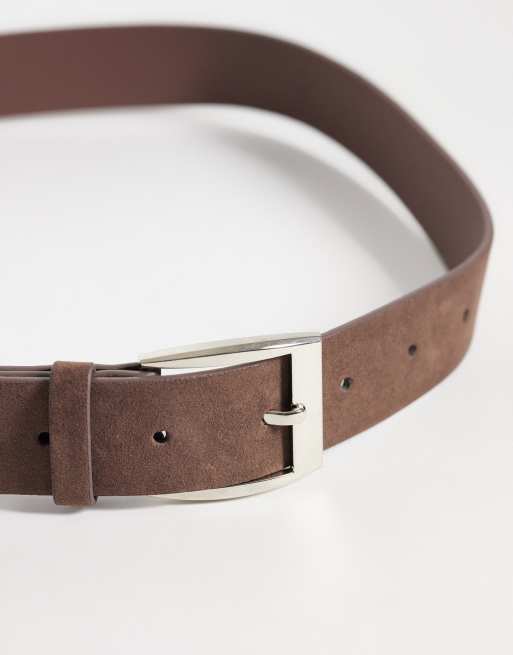 My Accessories vintage style belt in brown faux suede with silver buckle, 2 of 3